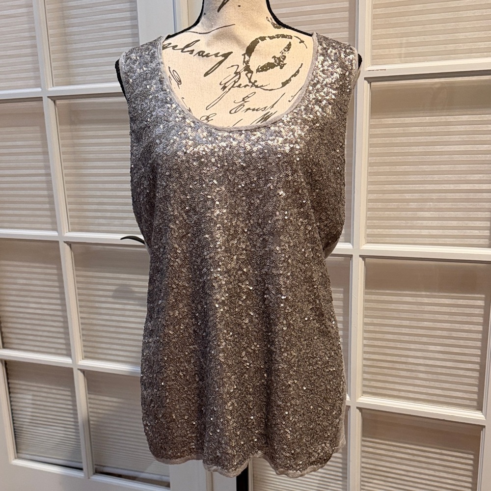 Basler Shimmering Silver Sequin Tank Top